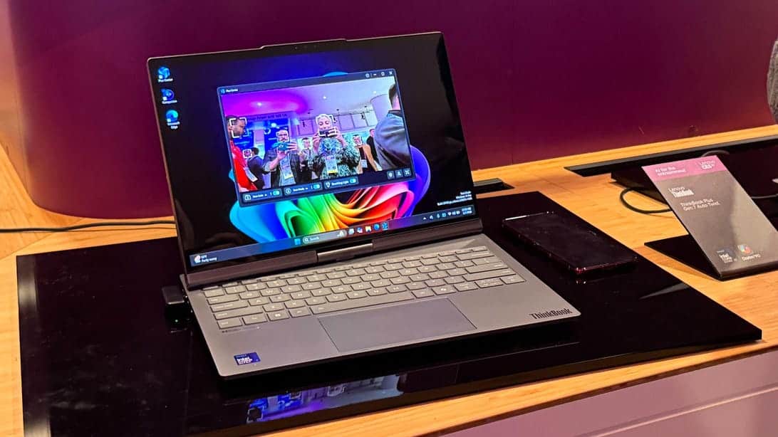 lenovos twisting - Lenovo's Twisting Laptop Follows You Around the Meeting Room 1 img 3206