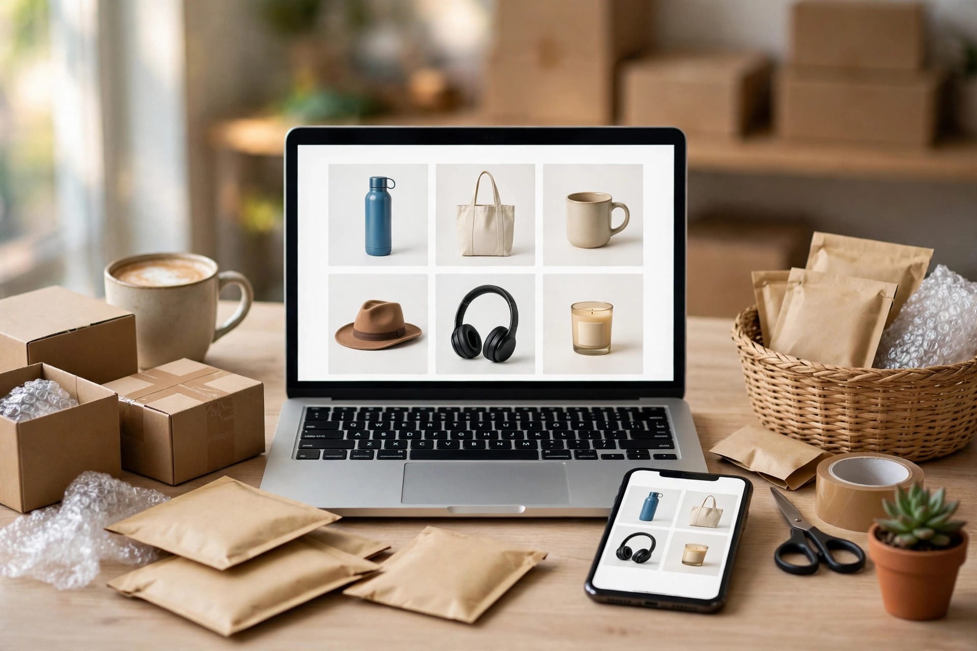 Online store with product listings and packages for e-commerce selling
